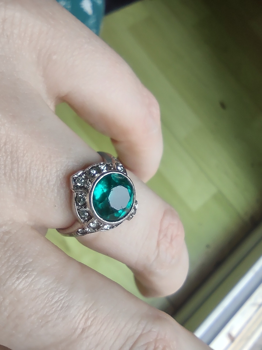 Emerald Green Crystal Sterling Ring